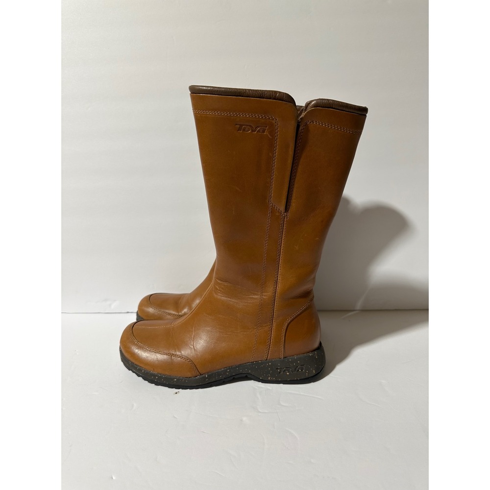 Teva Capistrano Cigar Waterproof Leather Side Zip Boots Womens Size 6.5 Brown